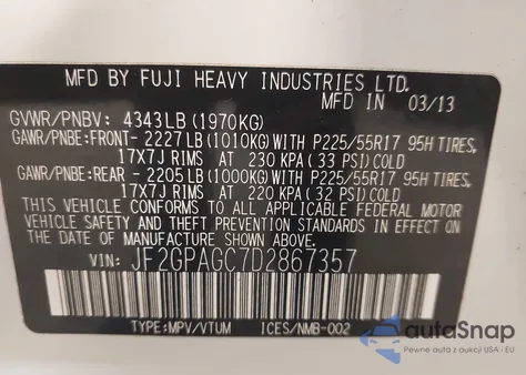 2013 Subaru Xv Crosstrek 2.0I Limited from USA, damaged, VIN JF2GPAGC7D2867357